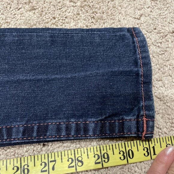 TRUE RELIGION SKINNY Jeans Womens 27 Dark Wash Blue Low Rise Embroidered Pockets - Picture 12 of 13